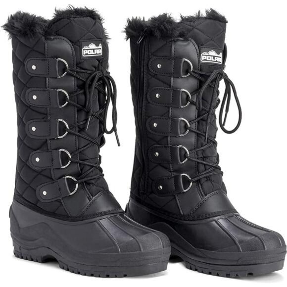Women's Waterproof Tactical Mountain Walking Snow Knee Boots, Black - Picture 7 of 7